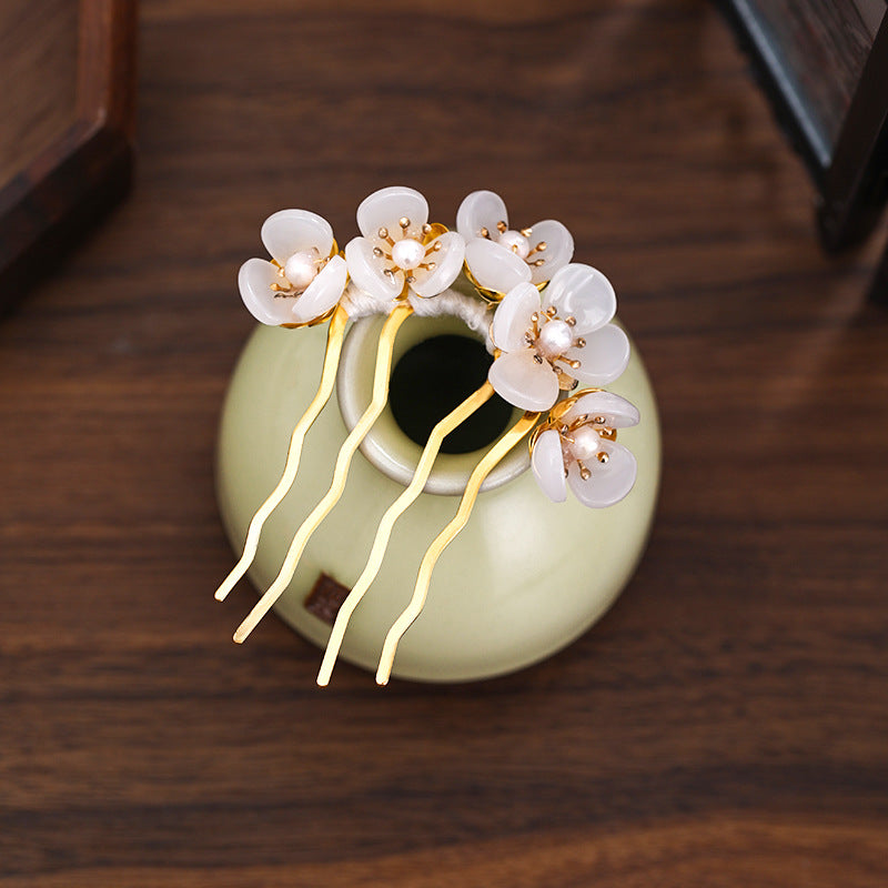 Antique Handmade Hanfu Headdress Beaded Petal Hairpin