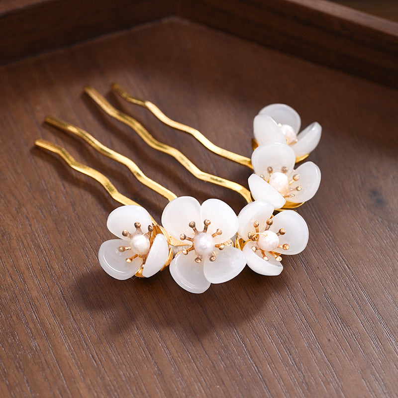 Antique Handmade Hanfu Headdress Beaded Petal Hairpin
