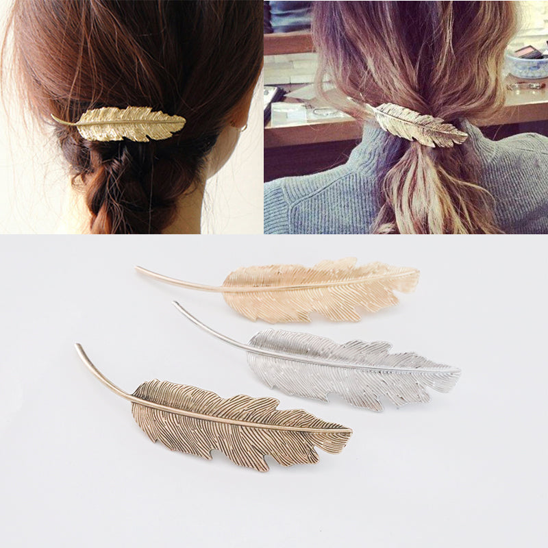 Feather Hairpin Antique Clip Headdress Back Head Hairpin Bangs Elegant Retro Leaves