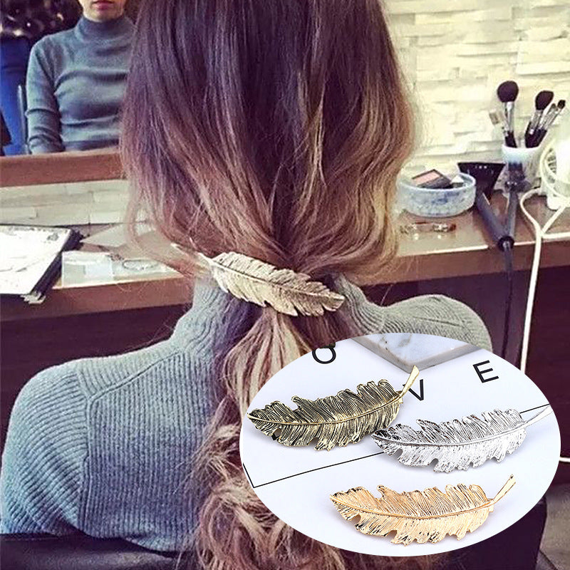 Korean Version Of Creative Headdress Retro Exaggerated Feather Leaf Spring Hairpin