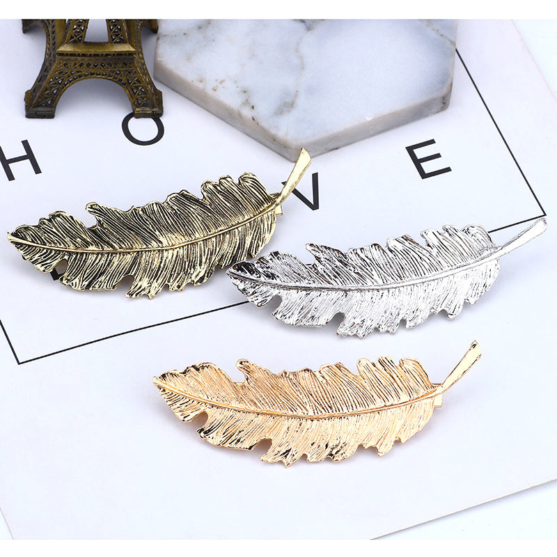 Korean Version Of Creative Headdress Retro Exaggerated Feather Leaf Spring Hairpin
