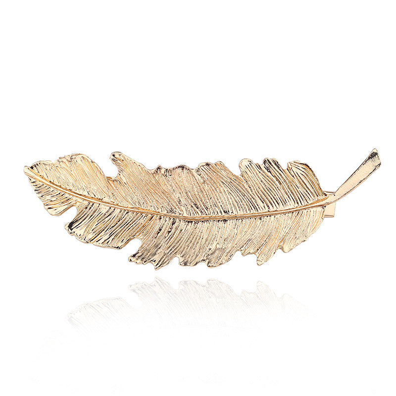 Korean Version Of Creative Headdress Retro Exaggerated Feather Leaf Spring Hairpin