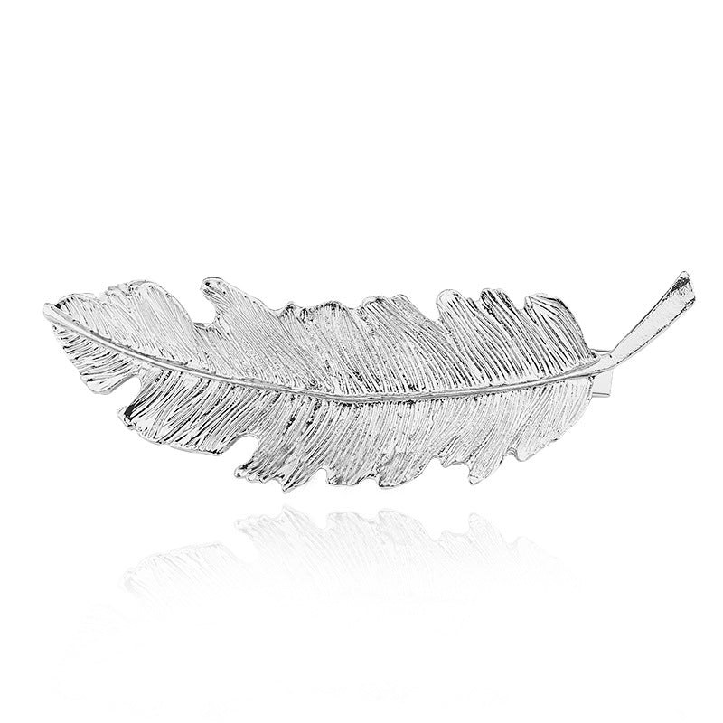 Korean Version Of Creative Headdress Retro Exaggerated Feather Leaf Spring Hairpin