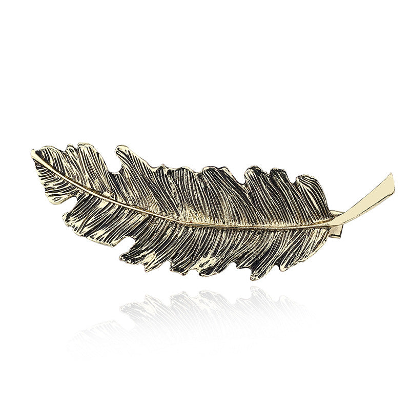 Korean Version Of Creative Headdress Retro Exaggerated Feather Leaf Spring Hairpin