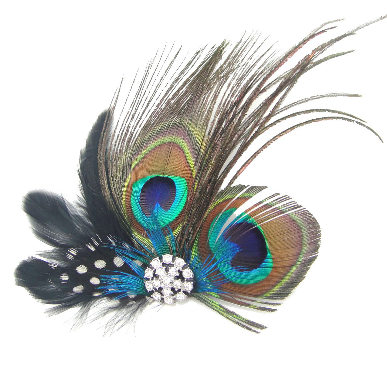 Peacock Feather With Diamond Hairpin And Ball Hair Accessory