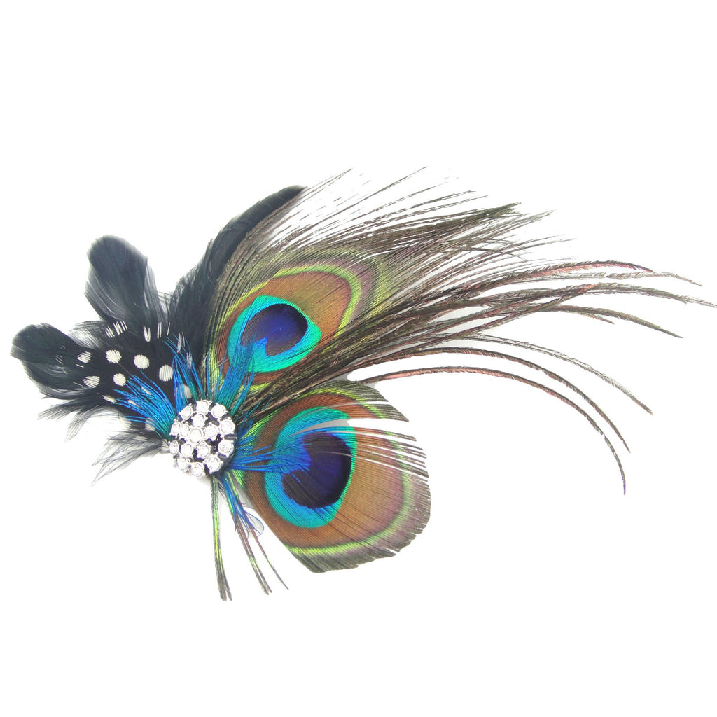 Peacock Feather With Diamond Hairpin And Ball Hair Accessory