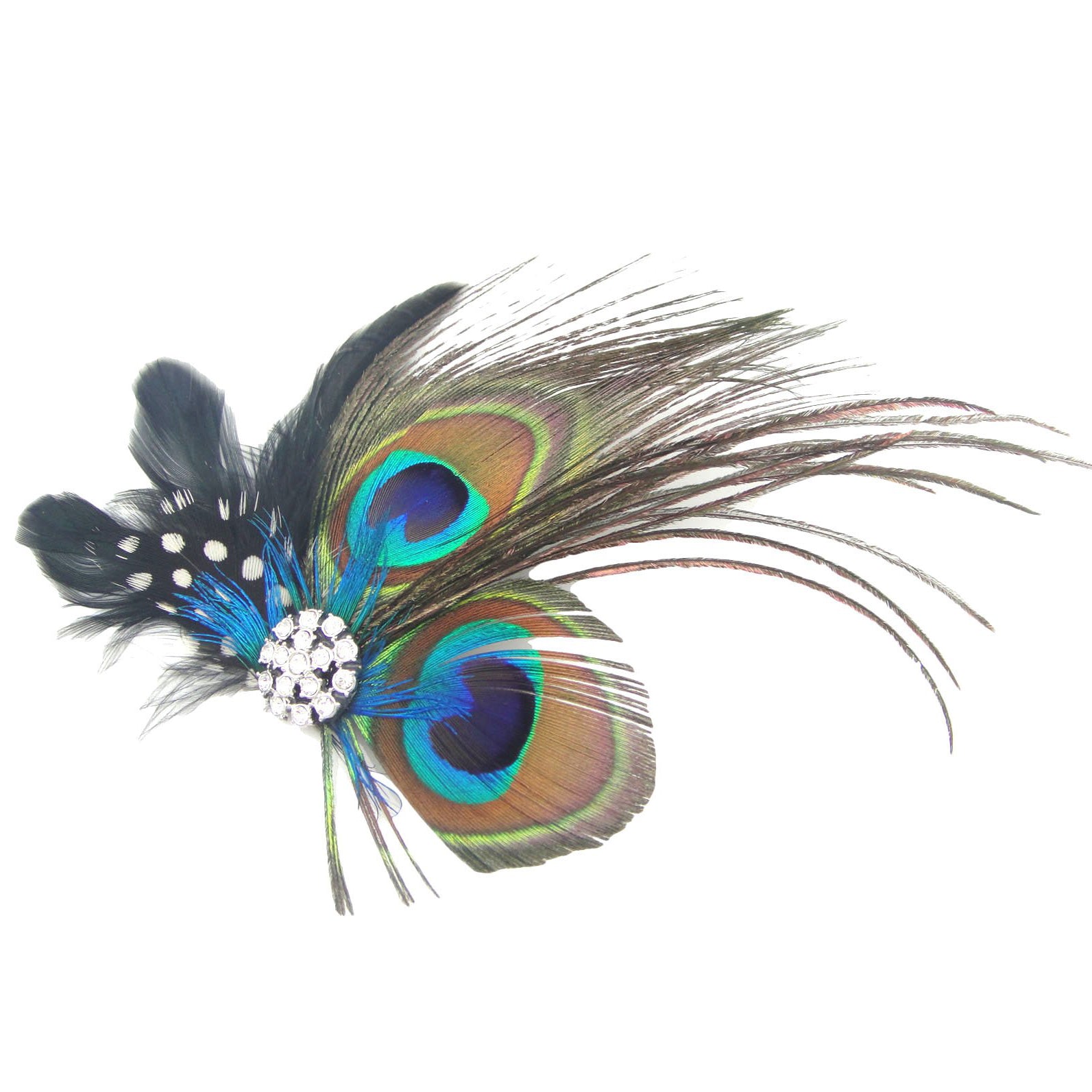 Peacock Feather With Diamond Hairpin And Ball Hair Accessory