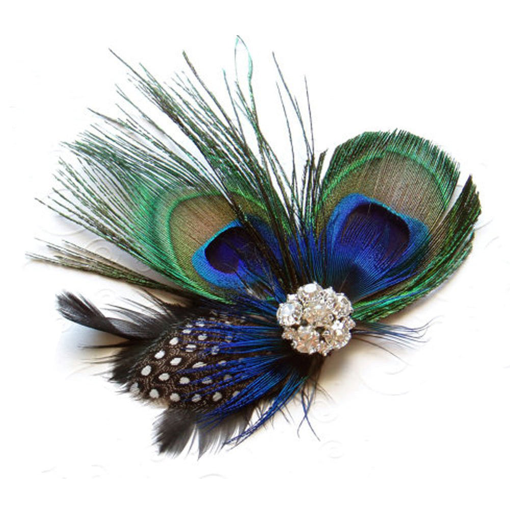 Peacock Feather With Diamond Hairpin And Ball Hair Accessory