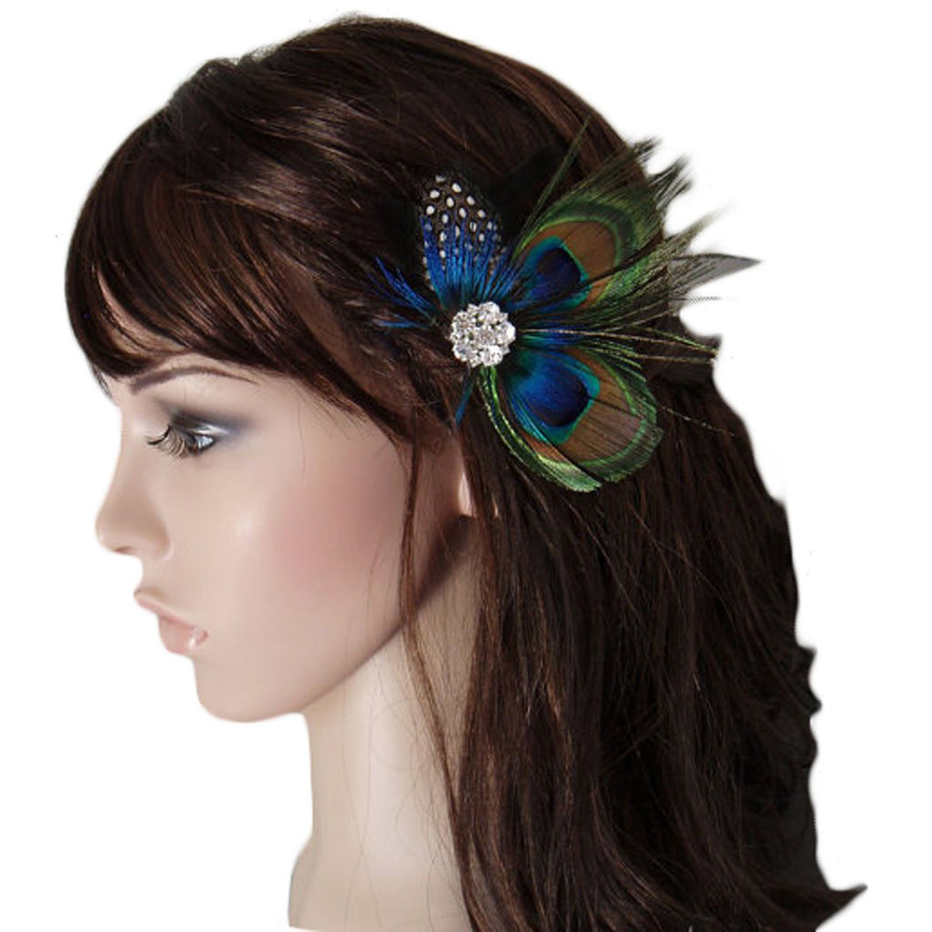 Peacock Feather With Diamond Hairpin And Ball Hair Accessory