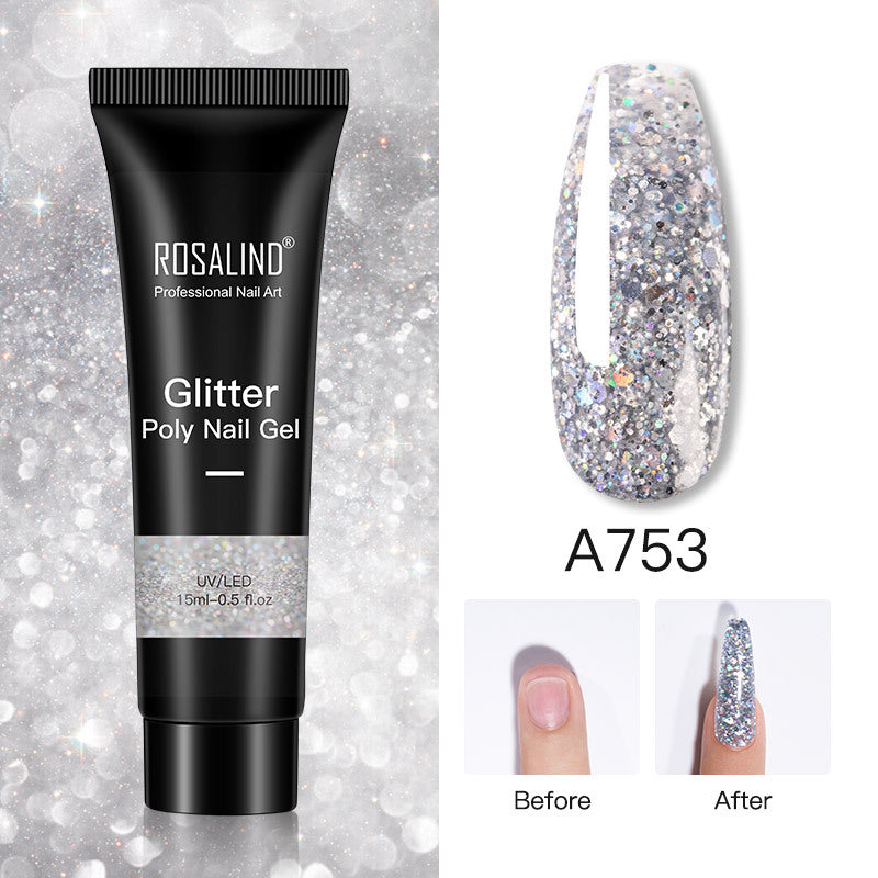 Rosalind Glitter Poly Nail Gel Extension 15ml Gel Polish All For Manicure Poly Builder Gel Semi Permanent Soak Off Nail Art