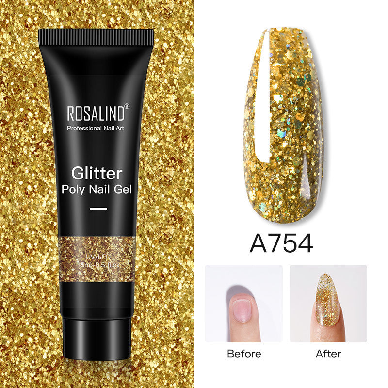 Rosalind Glitter Poly Nail Gel Extension 15ml Gel Polish All For Manicure Poly Builder Gel Semi Permanent Soak Off Nail Art