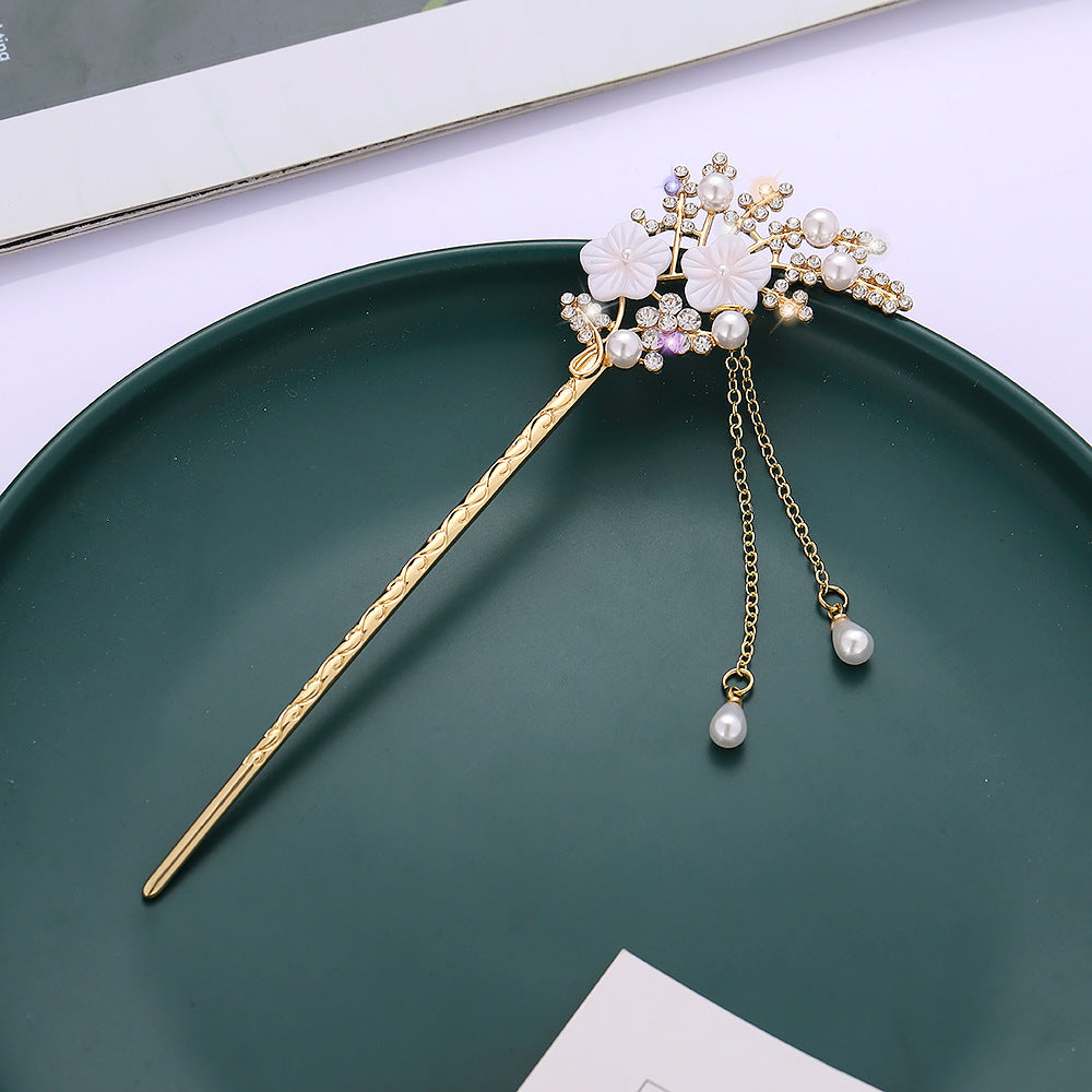 Hairpin Inlaid With Pearls and Shells