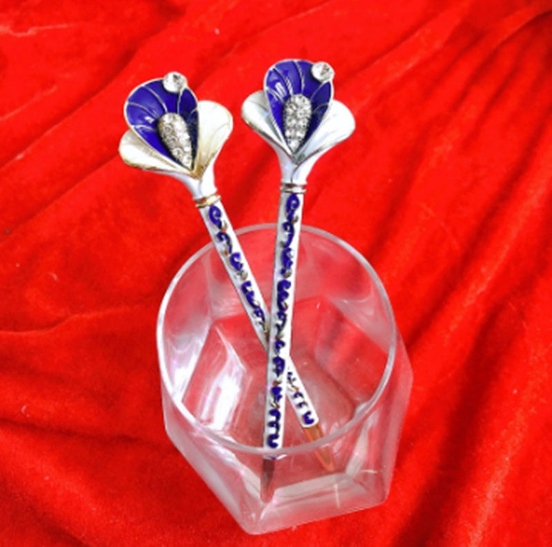 Alloy Palace Step Shaking Plate Hairpin Blue and White Porcelain