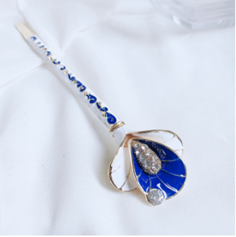 Alloy Palace Step Shaking Plate Hairpin Blue and White Porcelain