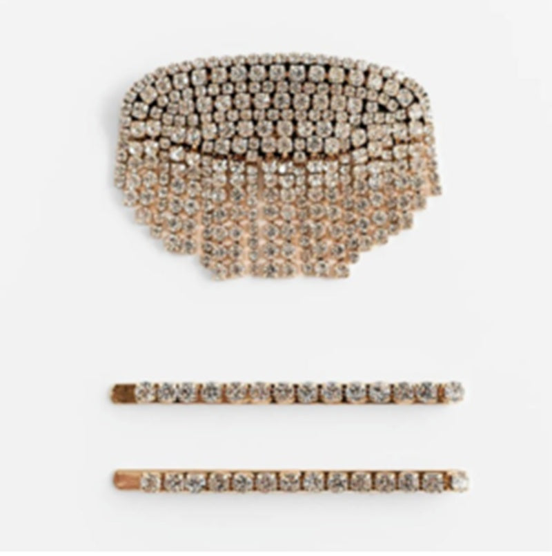 Retro Diamond Hairpin Set One Word Clip Side Clip Metal