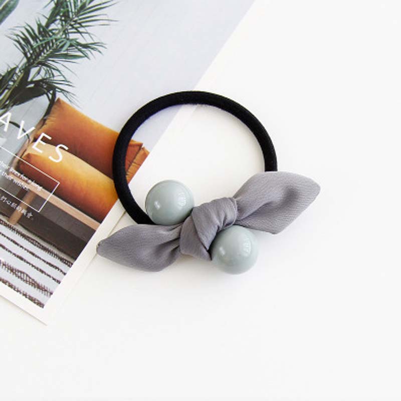 Fabric Bowknot Bunny Ears Candy Color Round Bead Ball Hair Tie
