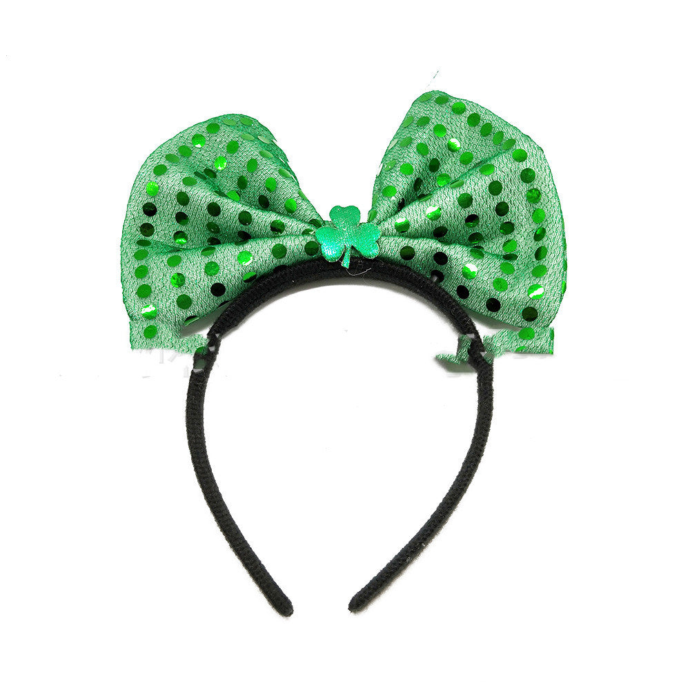 Irish Section Head Buckle Green Shamrock Bow Foam Headband