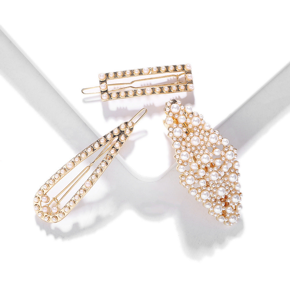 Fashion Word Clip Alloy Inlaid Pearl Hairpin