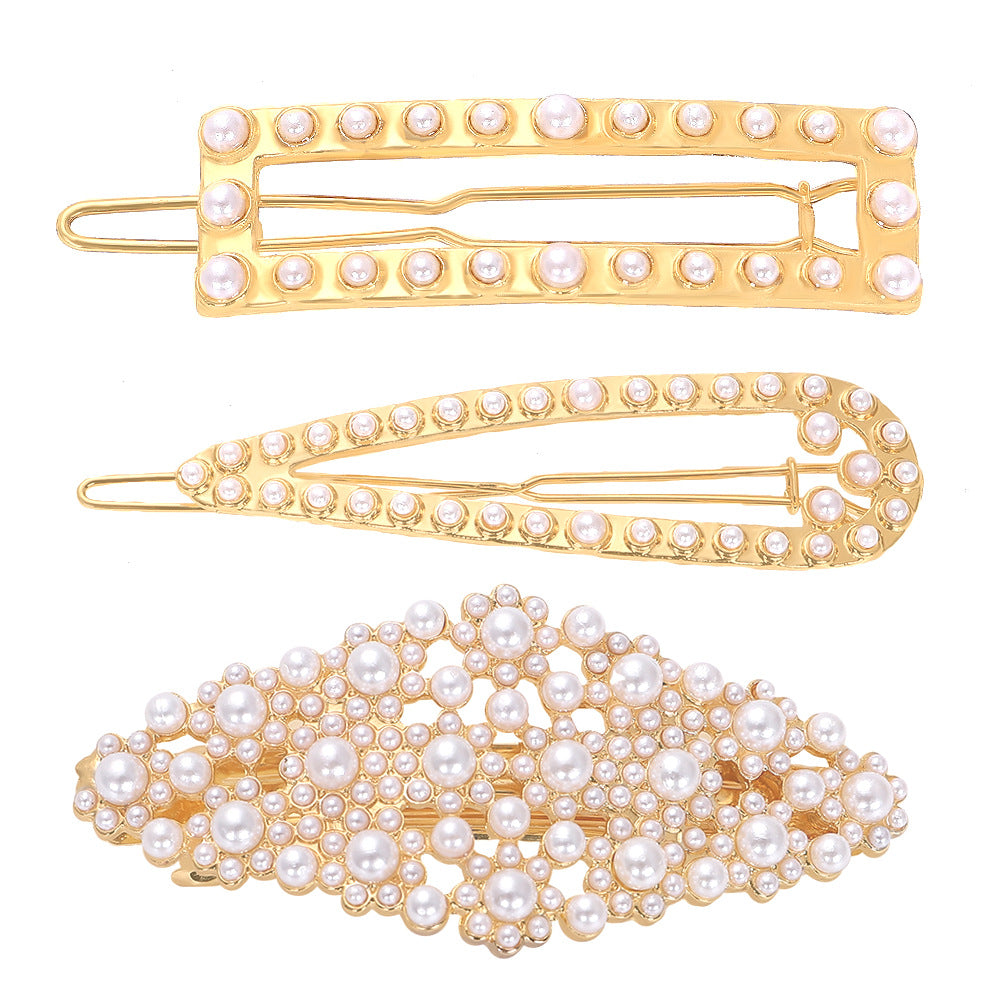 Fashion Word Clip Alloy Inlaid Pearl Hairpin