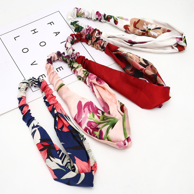 Tianzhu Flower Satin Elastic Cross Headband