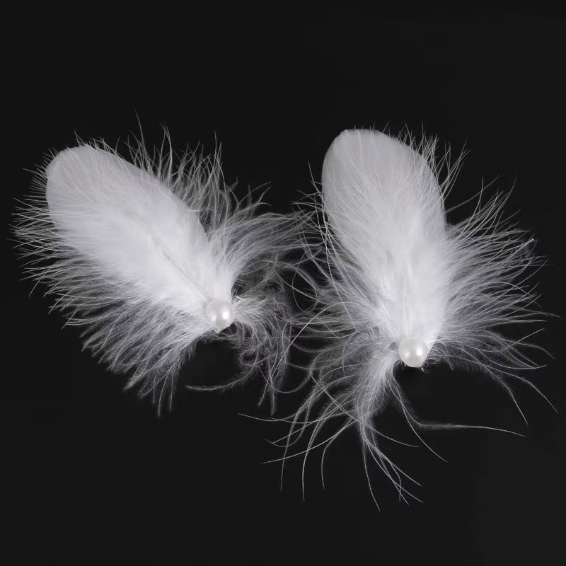 White Feather Headdress Net Red Hairpin