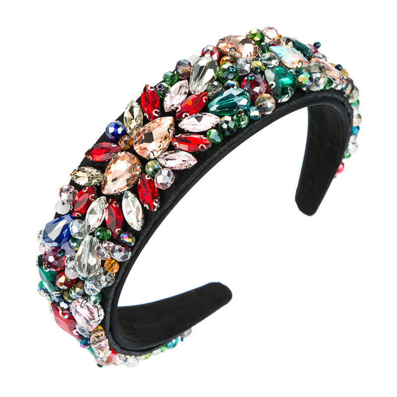 Hand-Stitched Fabric Headband Inlaid With Glass Diamonds Shiny Ball Headband