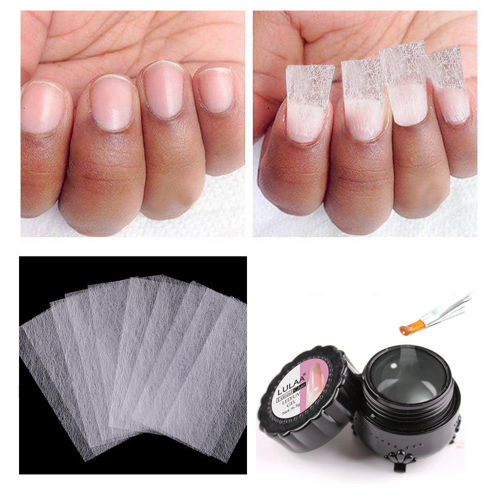 Lulaa Cross-Border New Style Nail Extension Fiber Sheet False Nail Extension Glue Natural Anti-Cracking Fiber Silk Fiber Silk Paperless Support