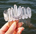 Natural Crystal Rainbow Red Sky Blue Bridal Silver Thread 20 Teeth Hair Comb
