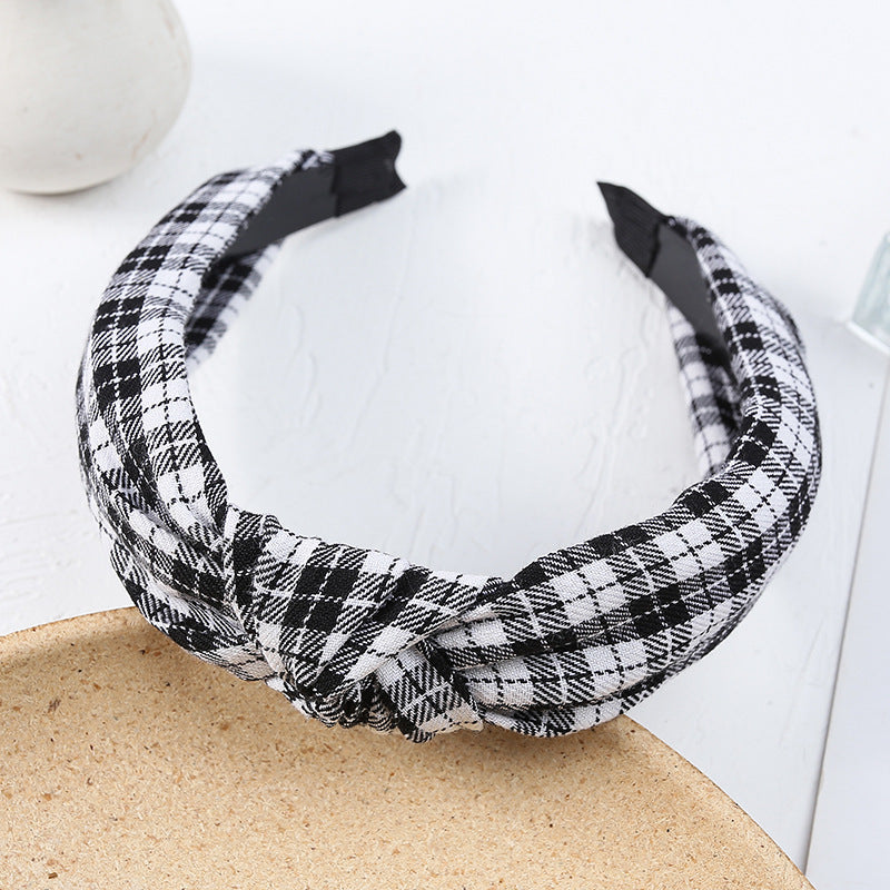 New Net Red Plaid Knotted Headband