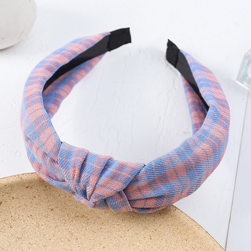 New Net Red Plaid Knotted Headband
