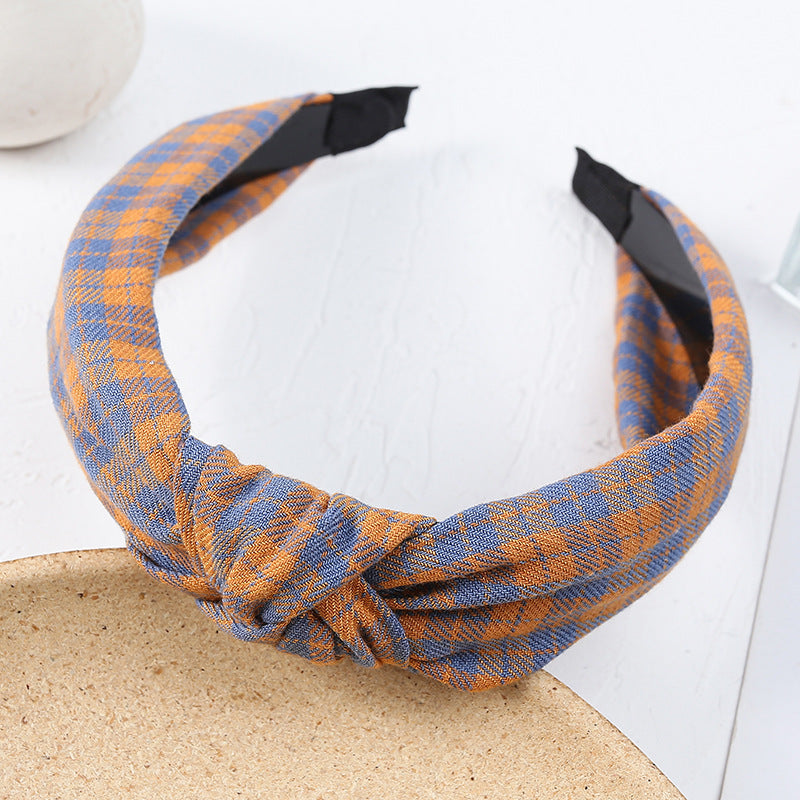 New Net Red Plaid Knotted Headband