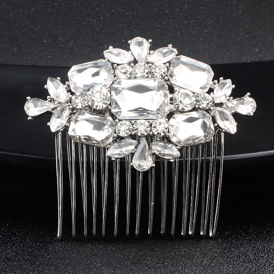 Alloy Hair Comb Insert Comb Exquisite Square Glass Rhinestone Bridal Hair Comb