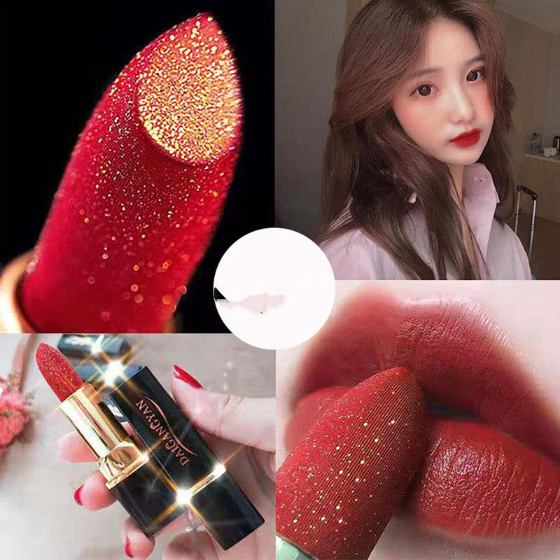 Star Small Gold Diamond Wire Velvet Mat Matte Mouth Red Makeup Long-Lasting Moisturizing