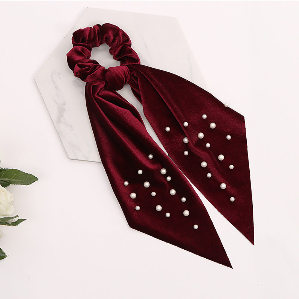 Fashion Cute Flannel Pearl Large Intestine Hair Tie