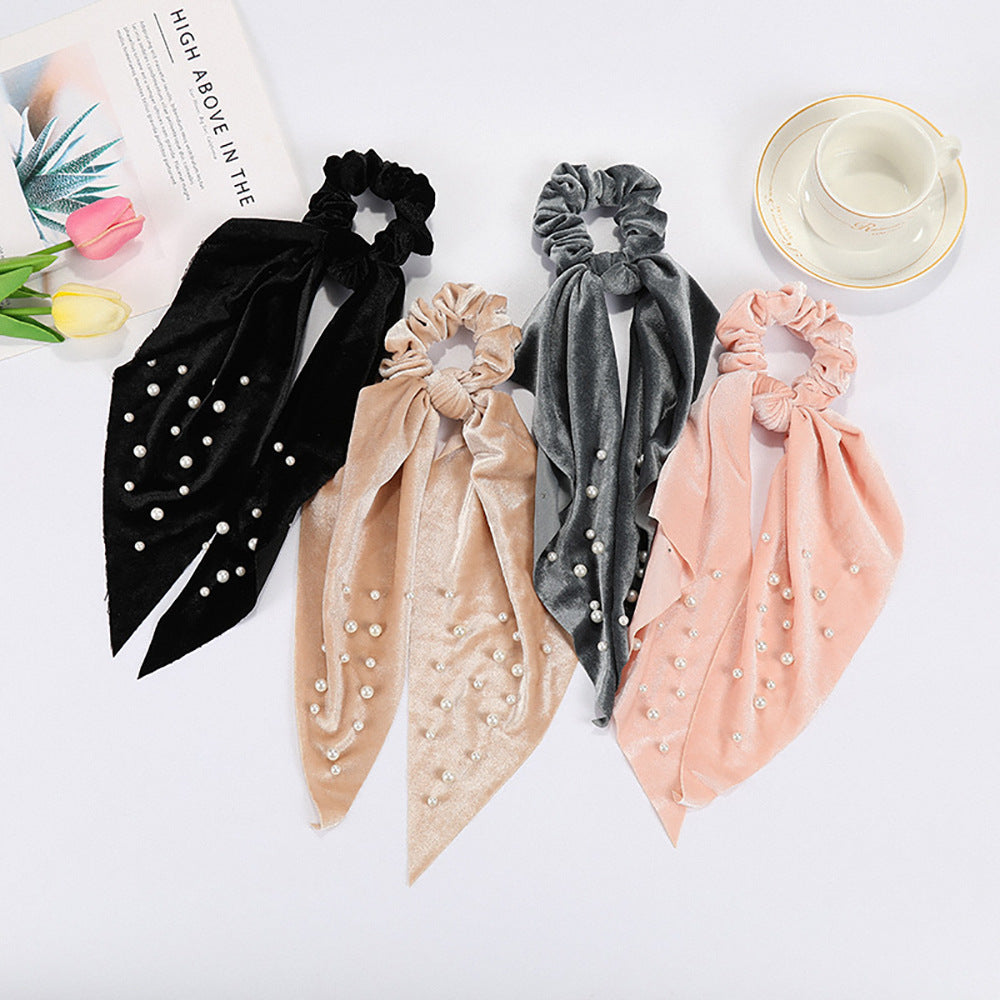 Fashion Cute Flannel Pearl Large Intestine Hair Tie