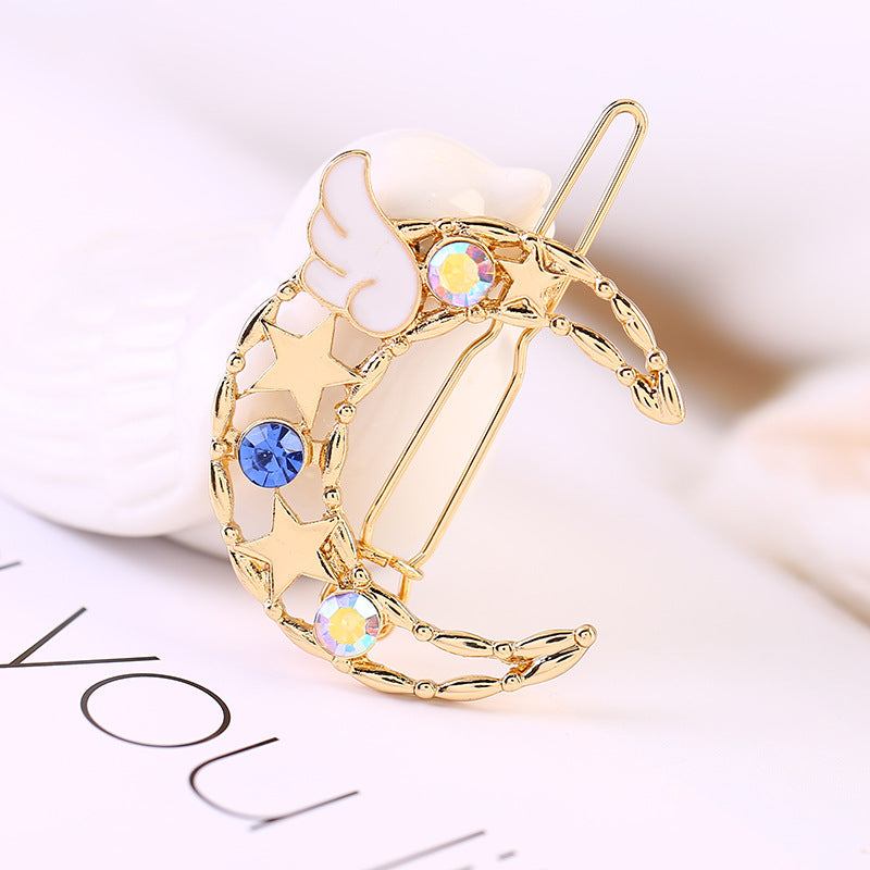 Simple Hair Accessories Angel Color Diamond Star Moon Hairpin