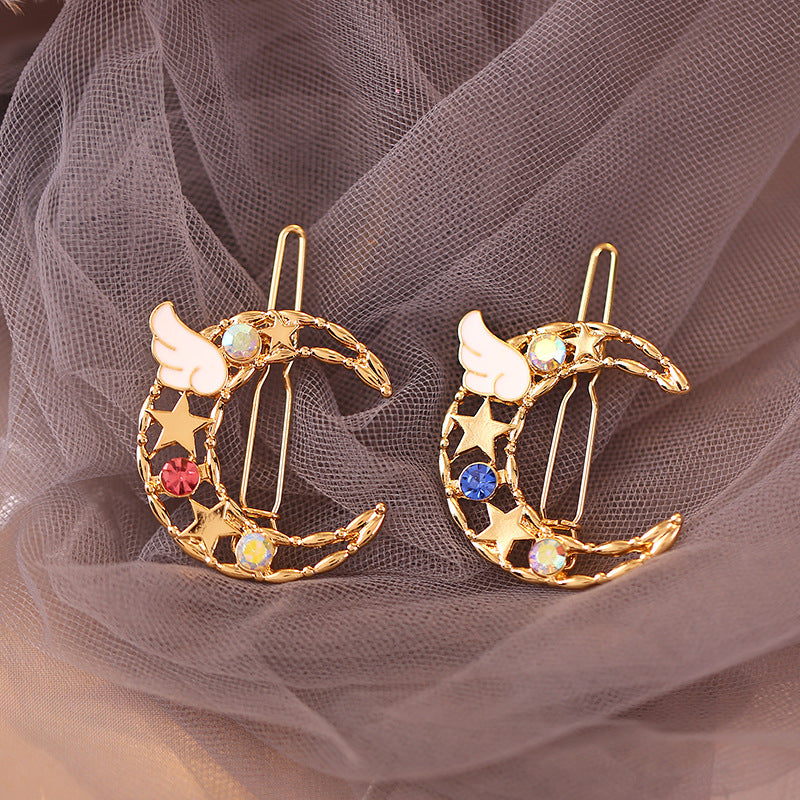 Simple Hair Accessories Angel Color Diamond Star Moon Hairpin