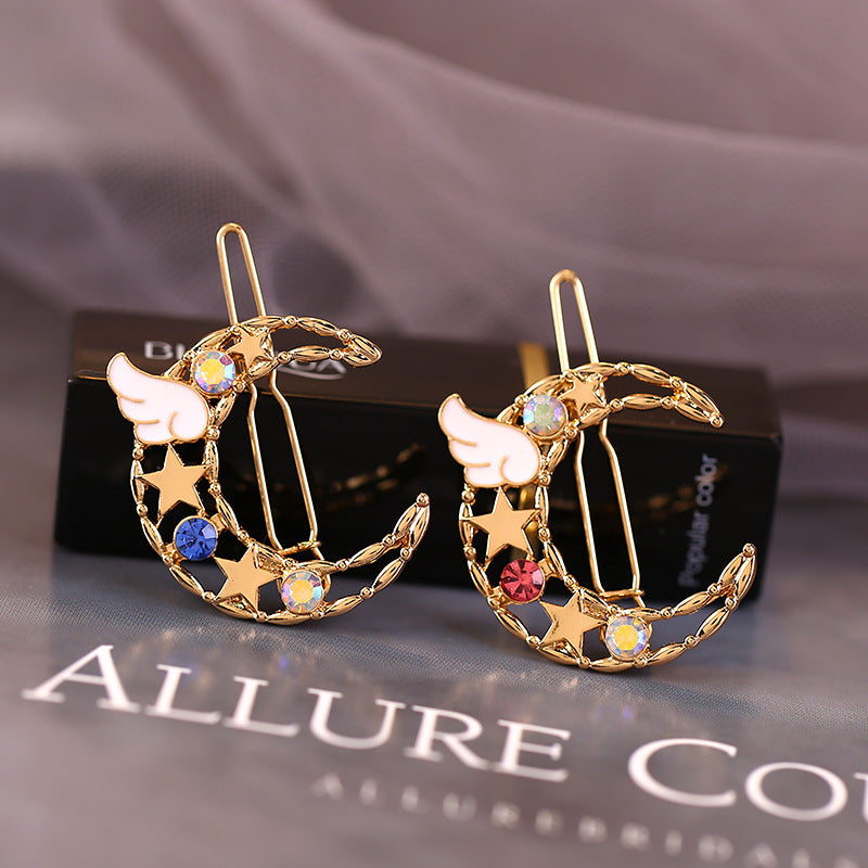 Simple Hair Accessories Angel Color Diamond Star Moon Hairpin