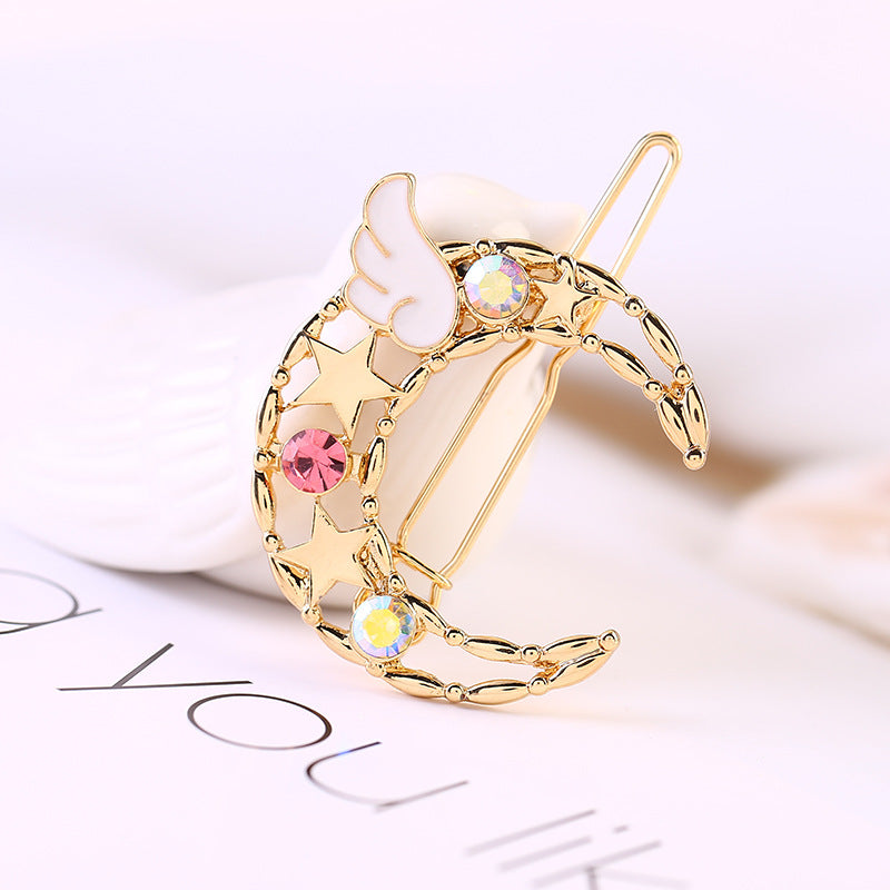Simple Hair Accessories Angel Color Diamond Star Moon Hairpin