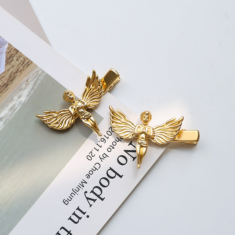 Temperament Metal Hairpin Female Gold And Silver Little Angel Side Clip With Bangs Hairpin