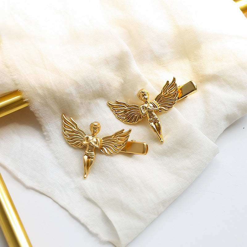 Temperament Metal Hairpin Female Gold And Silver Little Angel Side Clip With Bangs Hairpin