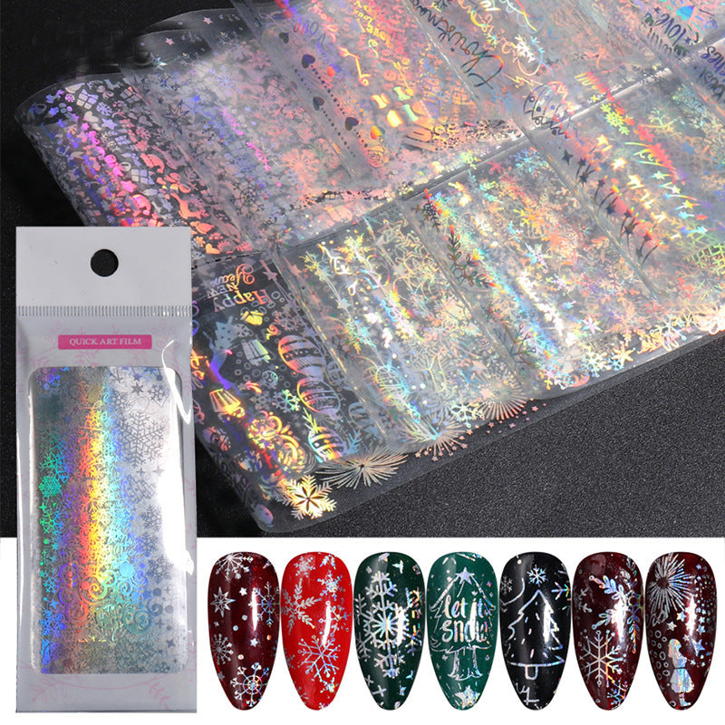 Cross-Border Source Of Nail Art Starry Paper Ins Laser Silver Transparent Bottom Snowflake Christmas Nail Transfer Sticker Nail