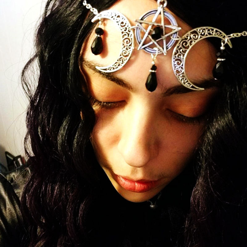 Posey Pentagram Head Chain Moon Natural Stone Hair Chain