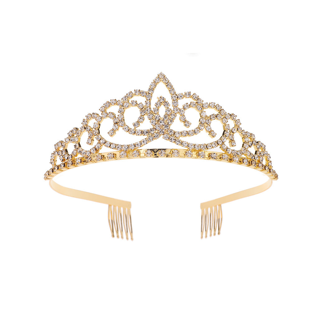Royal Crystal Tiara Crowns Hair Jewelry Wedding Pageant Bridal Princess Headband Gift, Gold