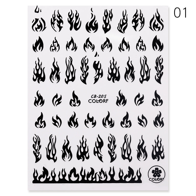 Hot Nail Art Net Red Black And White Gold And Silver Flame Adhesive 3D Nail Applique