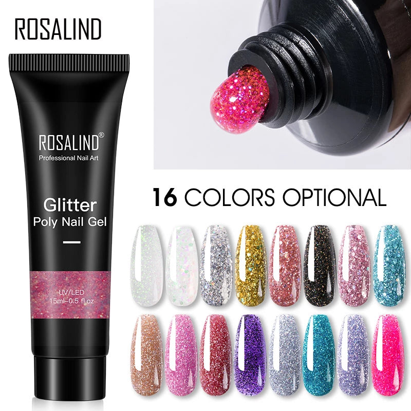 Rosalind Glitter Poly Nail Gel Extension 15ml Gel Polish All For Manicure Poly Builder Gel Semi Permanent Soak Off Nail Art