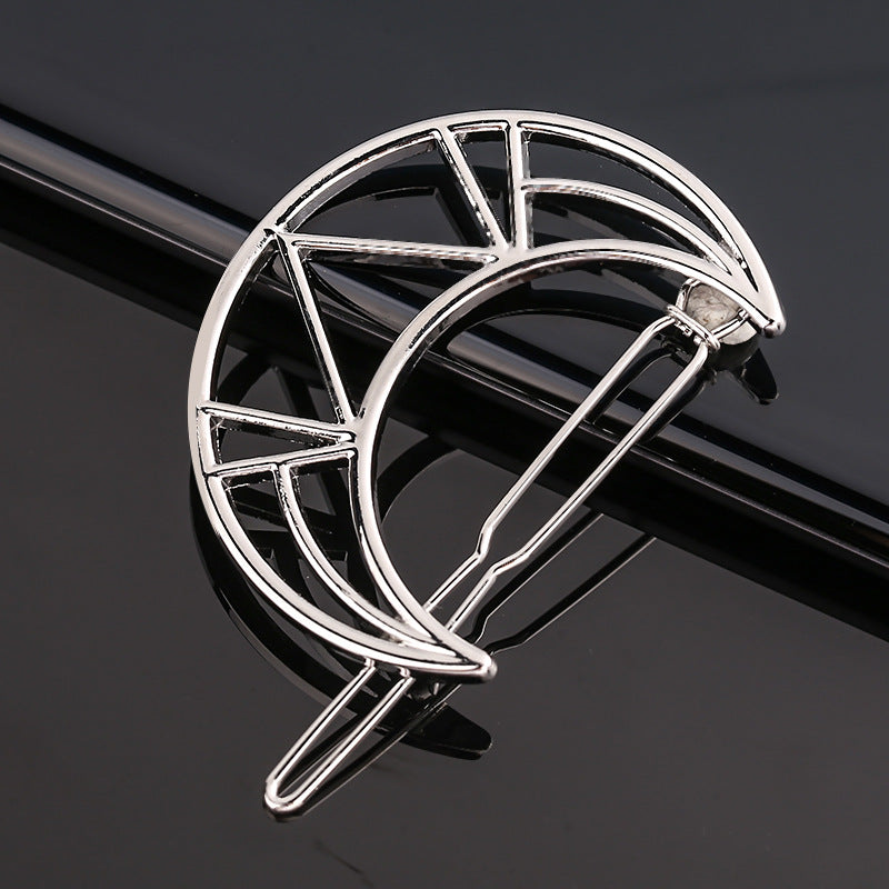 Creative Metal Frog Clip Triangle Moon Hairpin