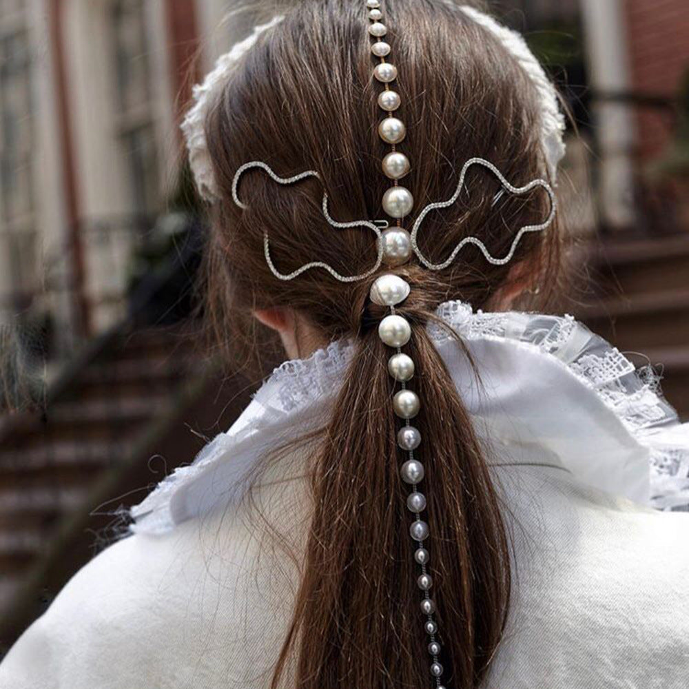 Personalized Fashion Retro Long One Word Clip  Pearl Hairpin Girl