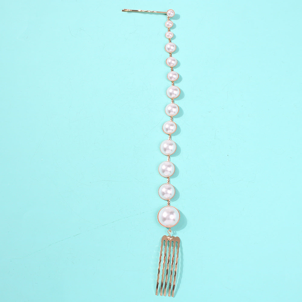 Personalized Fashion Retro Long One Word Clip  Pearl Hairpin Girl