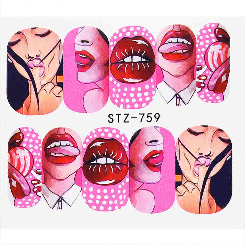 Full Beauty Nail Art Water Transfer Sticker Set Cool 9 Styles American Art Flower Sexy Lips